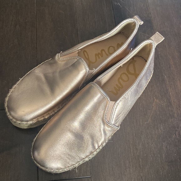 Sam EDELMAN Carrin Metallic Platform Slip On Espadrille Sz 9 Rose Gold - Picture 2 of 5